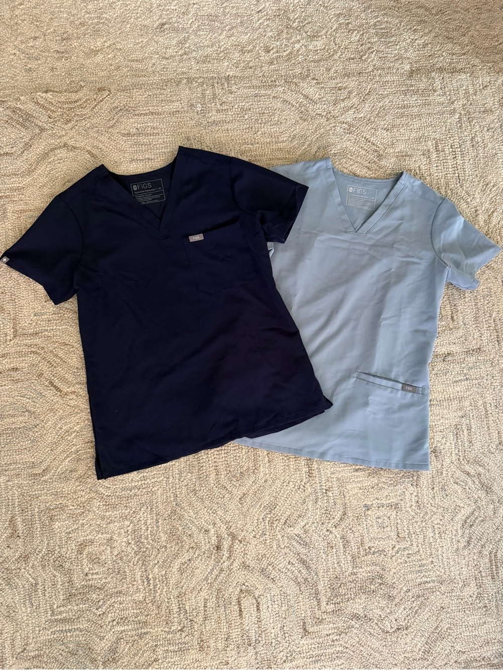 FIGS Scrub Top - Navy and Light Blue